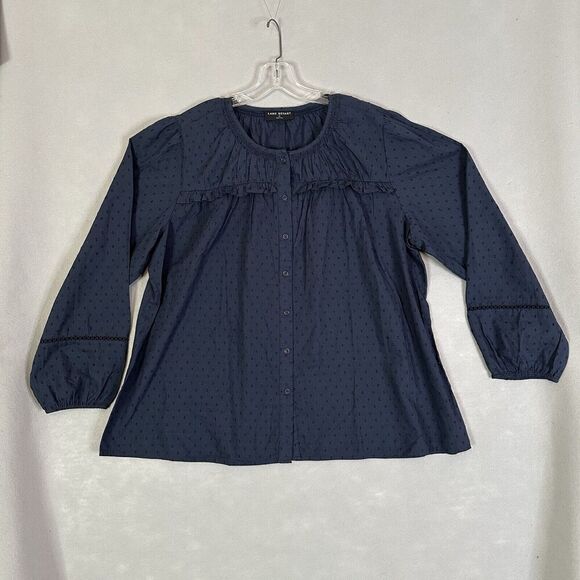 Lane Bryant Top Women Plus Size 24 Blue Peasant Boho Ruffle Balloon Lace Sleeve - Picture 3 of 16